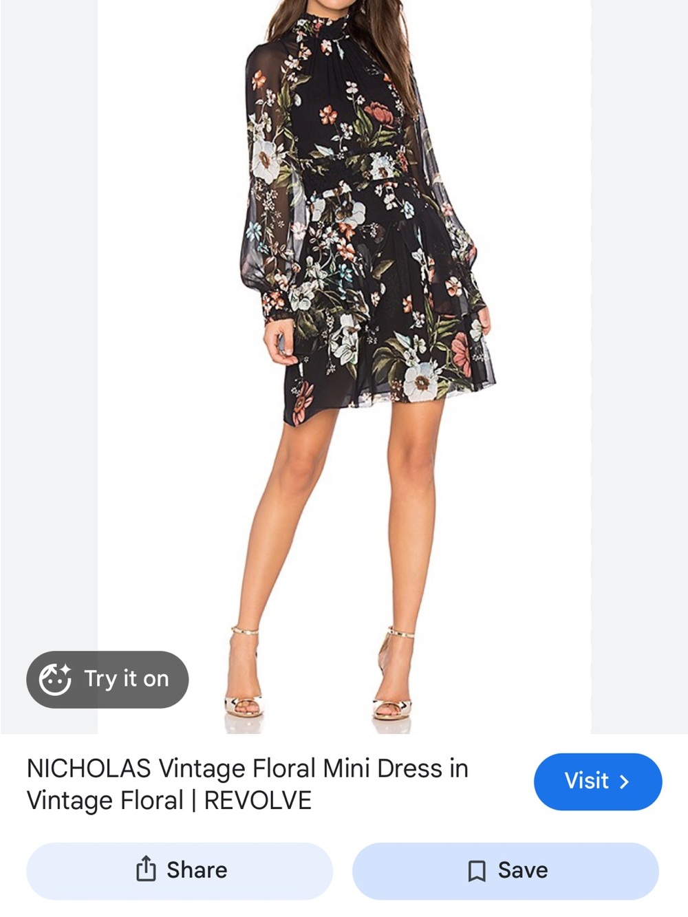 NICHOLAS Black Vintage Floral High-Neck Mini Dress